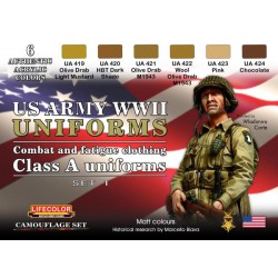 LifeColor CS17 WWII US ARMY Uniforms Colours Set 1 6x 22ml Acrylic Colours