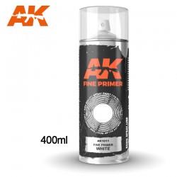 AK INTERACTIVE AK1011 FINE PRIMER WHITE - SPRAY 400ml (INCLUDES 2 NOZZLES)