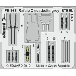 EDUARD FE968 Photo Etched 1/48 Rafale C seatbelts grey STEEL For Revell