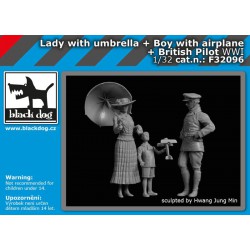 BLACK DOG F32096 1/32 Lady with umbrella, a boy with an aeroplane & British pilot WWI