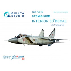 QUINTA STUDIO QD72016 1/72 MiG-31BM 3D-Printed & coloured Interior on decal paper (for Trumpeter kit)