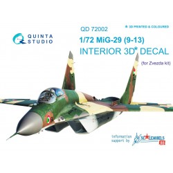 QUINTA STUDIO QD72002 1/72 MiG-29 9-13 3D-Printed & coloured Interior on decal paper (for 7278 Zvezda kit)