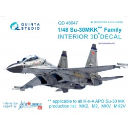 QUINTA STUDIO QD48047 1/48 Su-30MKK 3D-Printed & coloured Interior on decal paper (for HobbyBoss kit)