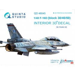 QUINTA STUDIO QD48045 1/48 F-16D (block 30/40/50) 3D-Printed & coloured Interior on decal paper (for Kinetic kit)