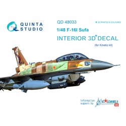 QUINTA STUDIO QD48033 1/48 F-16I 3D-Printed & coloured Interior on decal paper (for Kinetic kit)