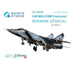 QUINTA STUDIO QD48028 1/48 MiG-31BM 3D-Printed & coloured Interior on decal paper (for AMK kit)