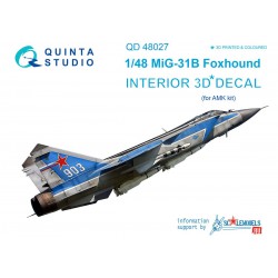 QUINTA STUDIO QD48027 1/48 MiG-31B 3D-Printed & coloured Interior on decal paper (for AMK kit)
