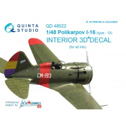 QUINTA STUDIO QD48022 1/48 I-16 type 10 3D-Printed & coloured Interior on decal paper (for all kits)