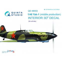 QUINTA STUDIO QD48003 1/48 Yak-1 (mid. production) 3D-Printed & coloured Interior on decal paper (for all kits)