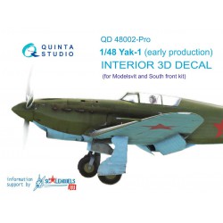 QUINTA STUDIO QD48002 1/48 Yak-1 (early production) 3D-Printed & coloured Interior on decal paper (for all kits)