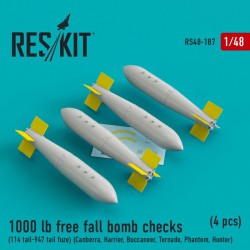 RESKIT RS48-0187 1/48 1000 lb free fall bomb checks (114 tail-947)