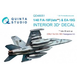 QUINTA STUDIO QD48051 1/48 F/A-18F Late / EA-18G 3D-Printed & coloured Interior on decal paper (for Hasegawa kit)