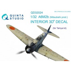 QUINTA STUDIO QD32024 1/32 A6M2b (Mitsubishi prod.) 3D-Printed & coloured Interior on decal paper (for Tamiya kit)