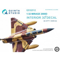 QUINTA STUDIO QD32012 1/32 Mirage 2000D 3D-Printed & coloured Interior on decal paper (for Kitty Hawk kit)