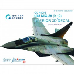 QUINTA STUDIO QD48008 1/48 MiG-29 (9-12) 3D-Printed & coloured Interior on decal paper (for GWH kits)