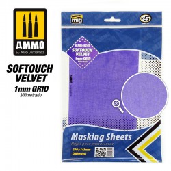 AMMO BY MIG A.MIG-8245 Softouch Velvet Masking Sheets 1mm Grid (x5 sheets, 290mm x 145mm, adhesive)