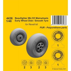 CMK 4436 1/48 Beufighter Mk.I/VI Mainwheels - Early Wheel Hub / Smooth Tyre