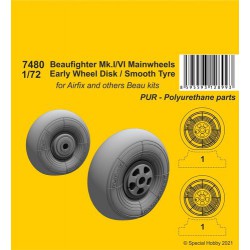 CMK 7480 1/72 Beufighter Mk.I/VI Mainwheels - Early Wheel Hub / Smooth Tyre