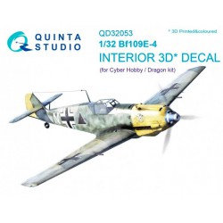 QUINTA STUDIO QD32053 1/32 Bf 109E-4 3D-Printed & coloured Interior on decal paper (for Cyber-hobby/Dragon kit)