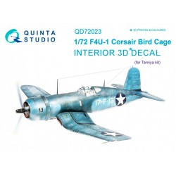 QUINTA STUDIO QD72023 1/72 F4U-1 Corsair (Bird cage) 3D-Printed & coloured Interior on decal paper (for Tamiya  kit)