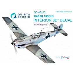 QUINTA STUDIO QD48105 1/48 Bf 109C/D 3D-Printed & coloured Interior on decal paper (for Modelsvit kit)