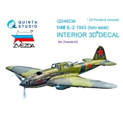 QUINTA STUDIO QD48236 1/48 IL-2 1943 (two-seat) 3D-Printed & coloured Interior on decal paper (for Zvezda kit)