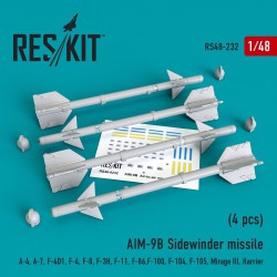 RESKIT RS48-0232 1/48 AIM-9B Sidewinder  missile (4 pcs) A-4, A-7, F-4D1, F-4, F-8, F-3H,  F-11, F-86,F-100,  F-104,