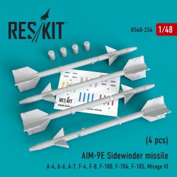 RESKIT RS48-0234 1/48 AIM-9E Sidewinder  missile (4 pcs) A-4, A-6, A-7, F-4, F-8, F-100, F-104, F-105,  Mirage III