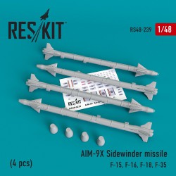 RESKIT RS48-0239 1/48 AIM-9X Sidewinder  missile (4 pcs) F-15, F-16, F-18, F-35