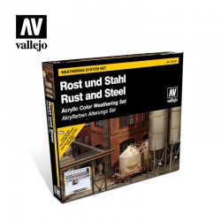 VALLEJO 70.150 Model Color Set Rust & Steel (9) + 2 Brushes Effects 17 ml.