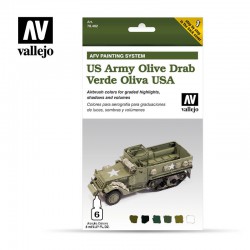 VALLEJO 78.402 Model Air Set AFV US Army Olive Drab Armour Painting System (6) AFV Color Modulation 8 ml.