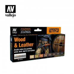 VALLEJO 70.182 Model Color Set Wood & Leather (8) By Angel Giraldez Effects 17 ml.