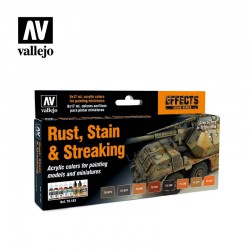 VALLEJO 70.183 Model Color Set Rust, Stain & Streaking (8) by Scratchmod Effects 17 ml.