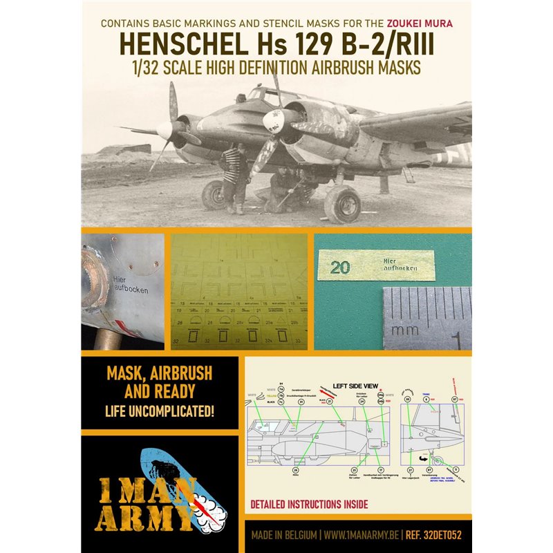 1MANARMY 32DET052 1/32 MASK for Henschel Hs129 B-2/RIII Zoukei Mura