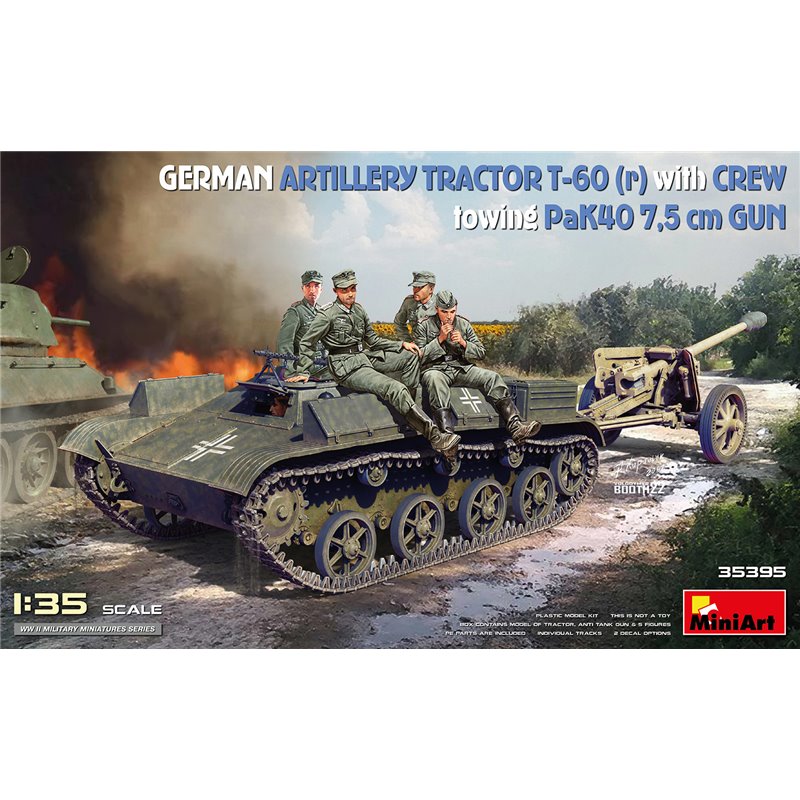 MINIART 35395 1/35 German Artillery Tractor T-60(r) with Crew, Towing PaK40  7.5cm