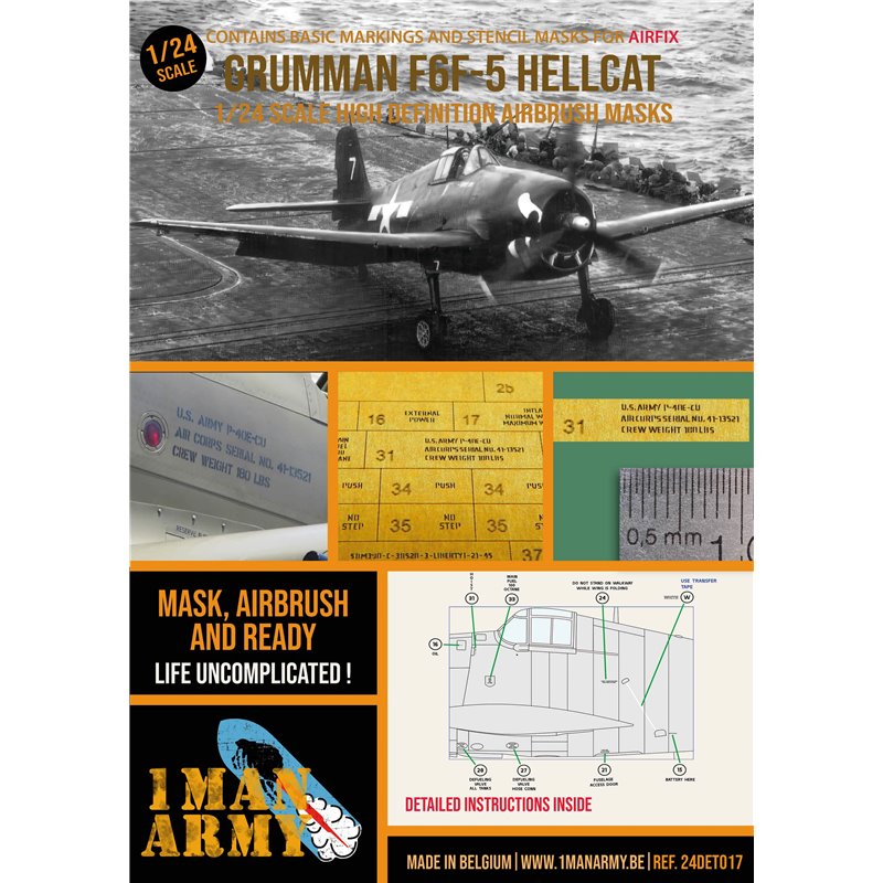 1MANARMY 24DET017 1/24 MASK for Grumman F6F-5 Hellcat Airfix