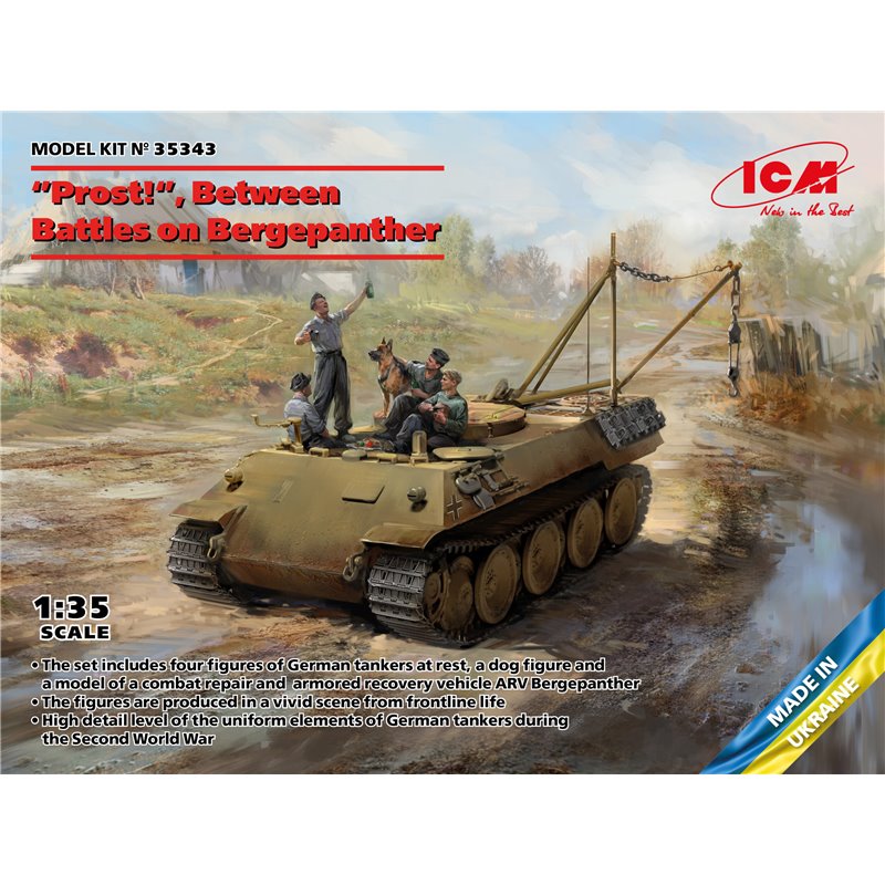ICM 35343 1/35 Prost!"Between Battles on Bergepanther(WWII German Tankmen with Bergepanther