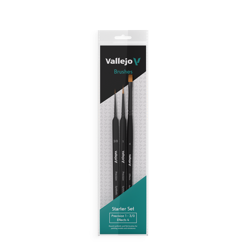 VALLEJO B03990 Starter Set (Round No.1 & 3/0 Triangular Handle, Flat No.4, synthetics)