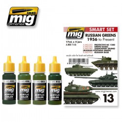 AMMO BY MIG A.MIG-7143 Acrylic Paint Set (4 jars) Russian Greens 1956 To Present 17ml