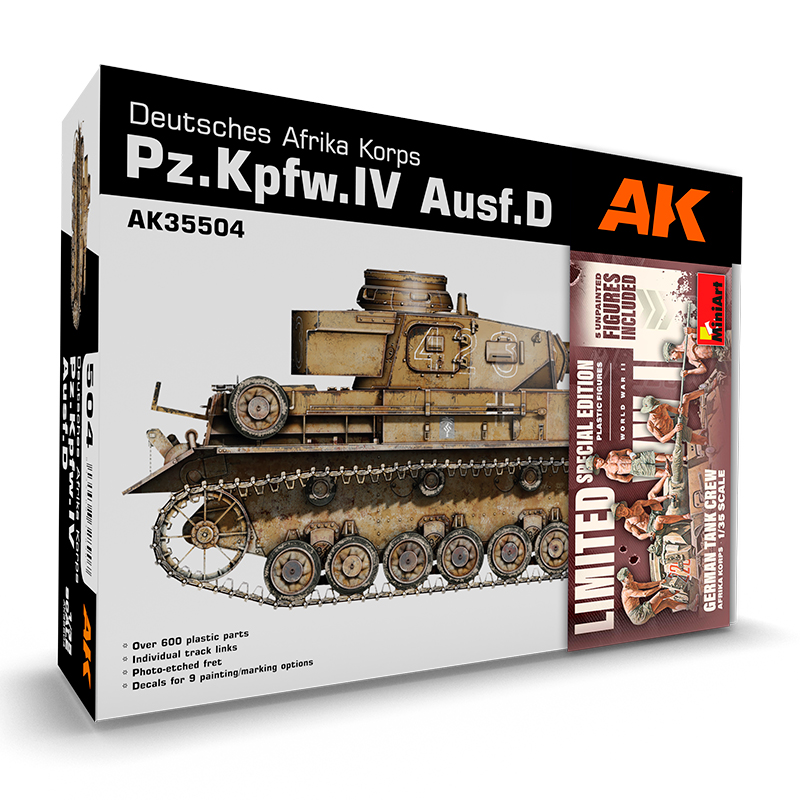 AK INTERACTIVE AK35504-B 1/35 Pz.Kpfw.IV Ausf.D Afrika Korps + 5 Figures German Tank Crew Afrika Korps
