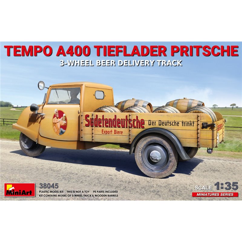 MINIART 38045 1/35 Tempo A400 Tieflader Pritsche 3-Wheel Beer Delivery Truck
