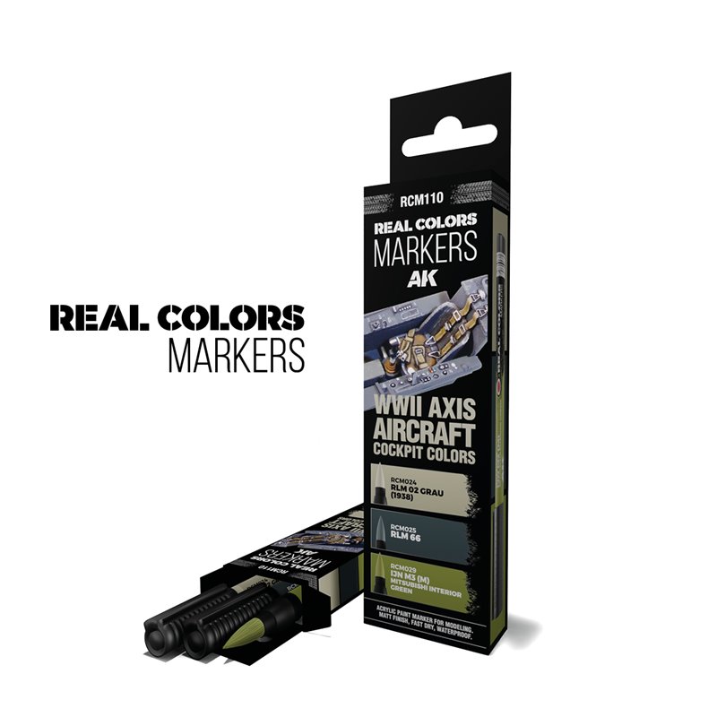 AK INTERACTIVE RCM110 REAL COLORS MARKERS WWII Axis Aircraft Cockpit Colors - Set 3 Real Colors Markers 