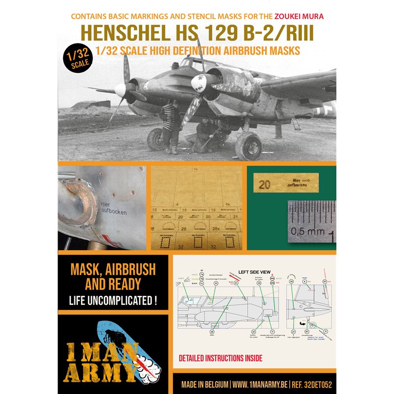 1MANARMY 32DET052 1/32 MASK for Henschel Hs129 B-2/RIII Zoukei Mura