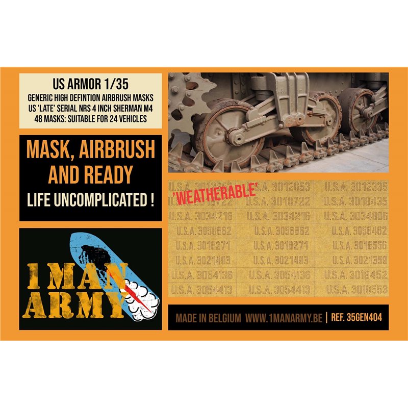1MANARMY 35GEN404 1/35 MASK for US Late Serial Nrs. 4 Sherman M4