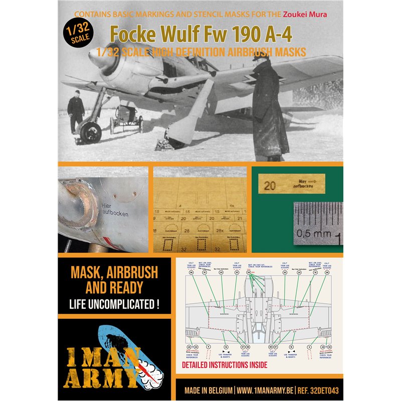 1MANARMY 32DET043 1/32 MASK for Focke Wulf Fw190 A-4 (Zoukei Mura)