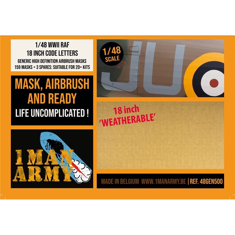 1MANARMY 48GEN500 1/48 MASK for RAF Code Letters 18 Inch (Generic)