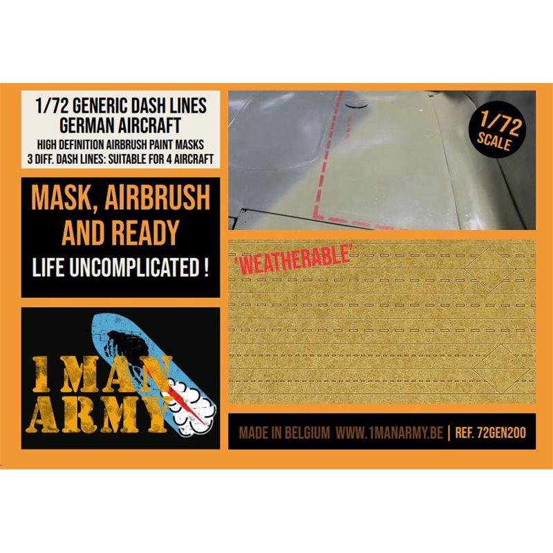 1MANARMY 72GEN200 1/72 MASK for German Aircraft DASHED LINES SET