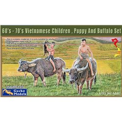 GECKO MODELS 35GM0109 1/35 60's-70's Vietnamese Children, Puppy and Buffalo