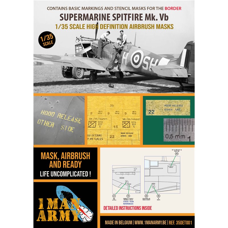 1MANARMY 35DET001 1/35 MASK for Supermarine Spitfire Mk. Vb (Border)