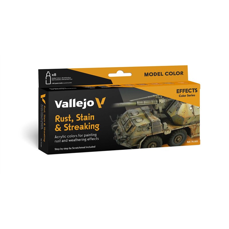 VALLEJO 70.183 MODEL COLOR Rust, Stain & Streaking by Scratchmod (8 colors of 18 ml. set) VALLEJO 70.183 MODEL COLOR Rust, Stain & Streaking by Scratchmod (8 colors of 18 ml. set)